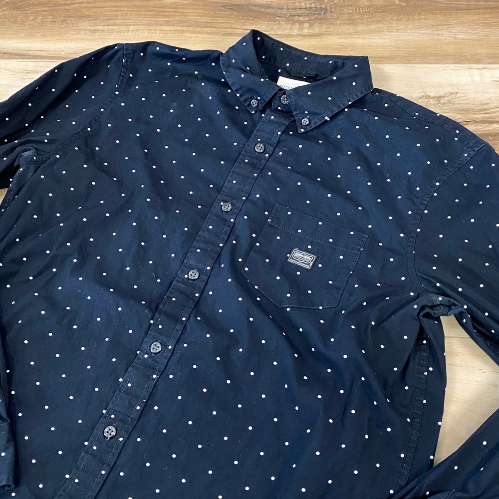 Denim & Supply Ralph Lauren Mens Medium Navy Blue Polka Dot Button Down Shirt